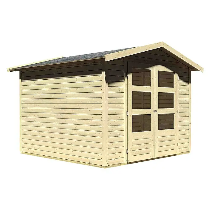 Karibu Gartenhaus Amberg - L x B: 246 x 246 cm, Wandstärke: 19 mm, Satteldach - Rechte Seitenansicht