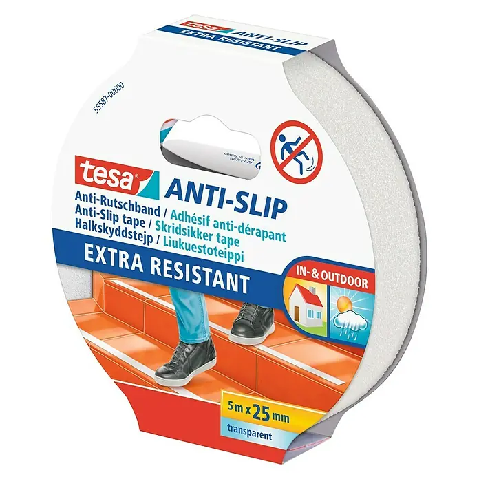 Tesa Antirutschband - Transparent/Weiß, 5 m x 25 mm