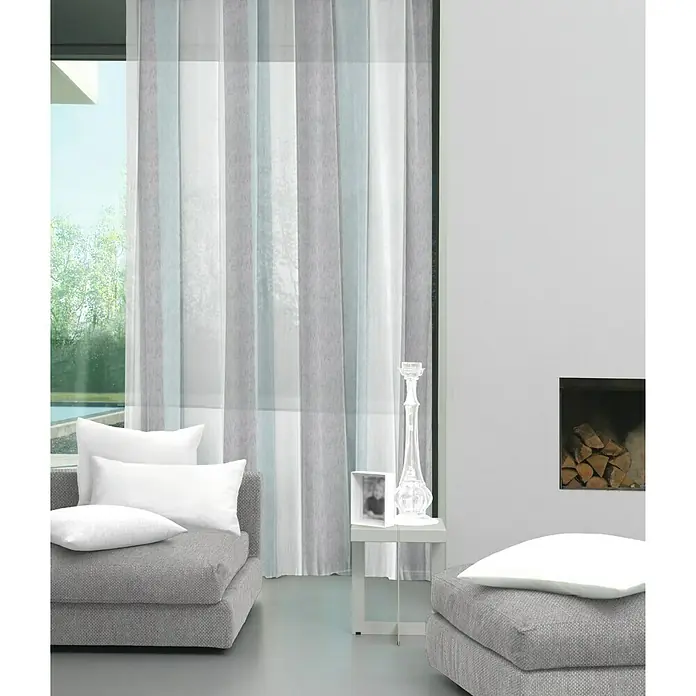Visillo para ventana Dax - 140 x 250 cm, 100% poliéster, Blanco/Azul/Gris