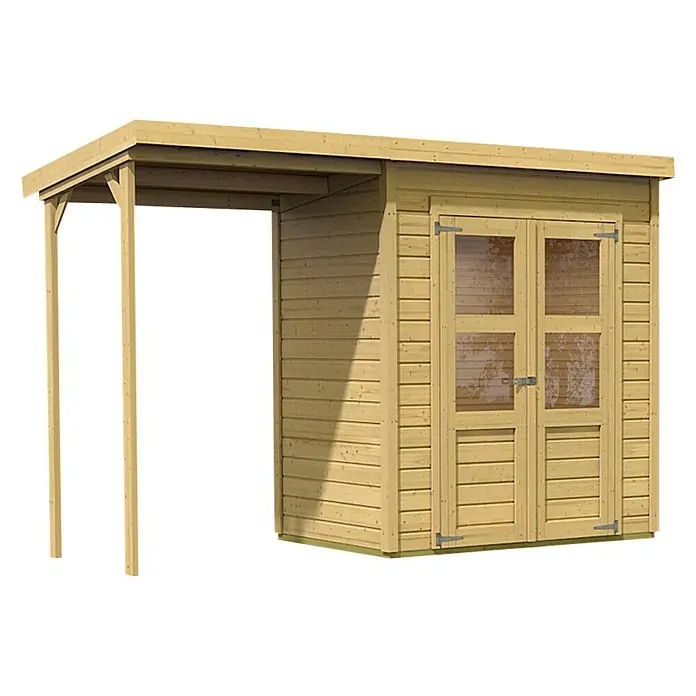 Karibu Gartenhaus Merseburg 2 - 142 x 328 cm, Wandstärke: 14 mm, Pultdach - Rechte Seitenansicht