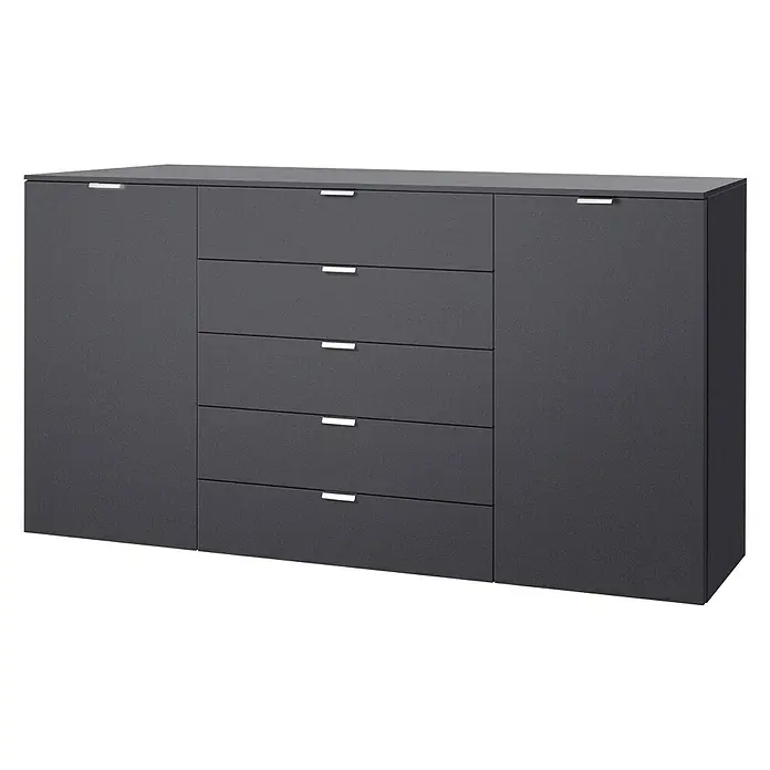Express Möbel Sideboard Carina - L x B x H: 42 x 180 x 100 cm, Graphit, Anzahl Schubladen: 5 Stk., Mit 2 Türen - Rechte Seitenansicht