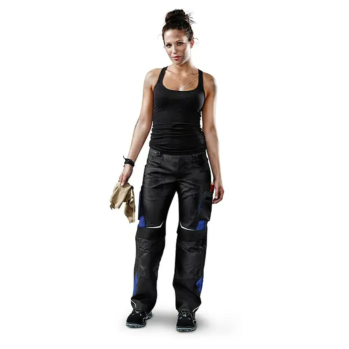 Kübler Pulsschlag Damen-Arbeitshose High - 42, Schwarz/Kornblau - Vorderansicht