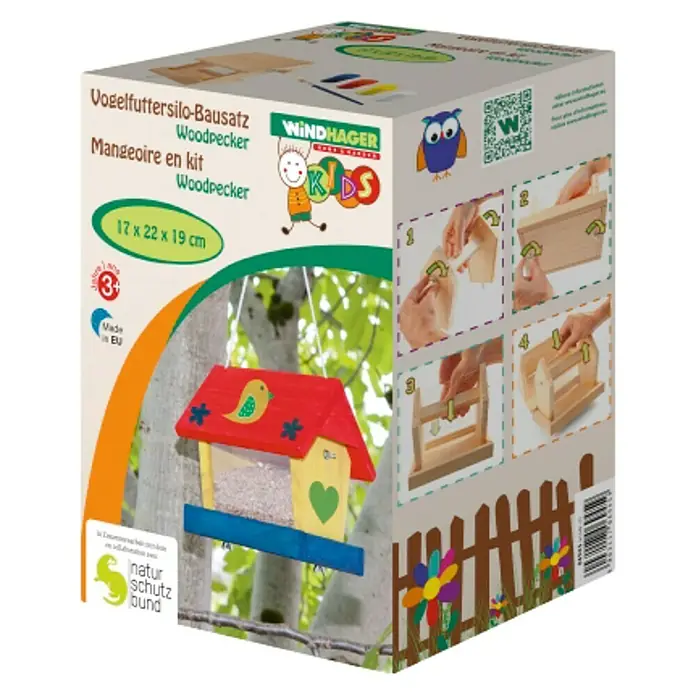 Windhager Vogelhaus Bausatz Woodpecker - L x B x H: 17 x 22 x 19 cm, Natur, Holz
