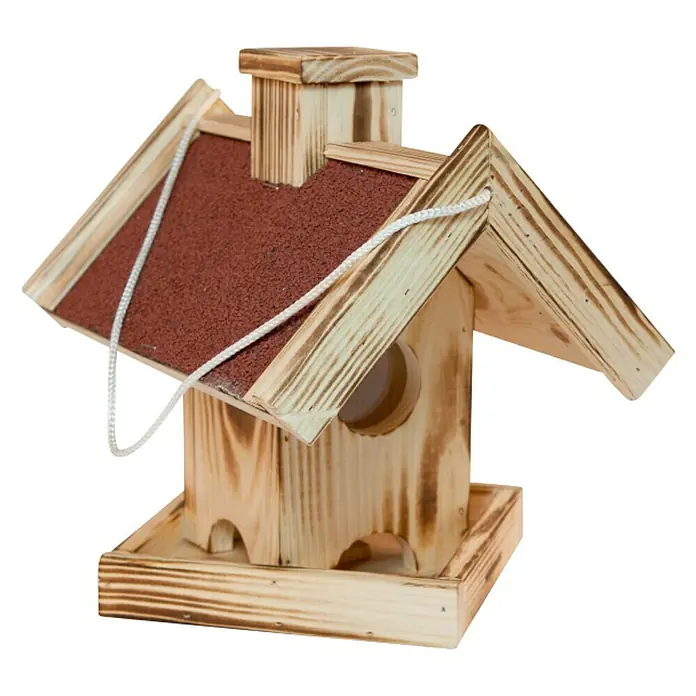Windhager Vogelhaus Gaisberg - L x B x H: 23 x 26,5 x 24,5 cm, Natur, Geflammt, Holz
