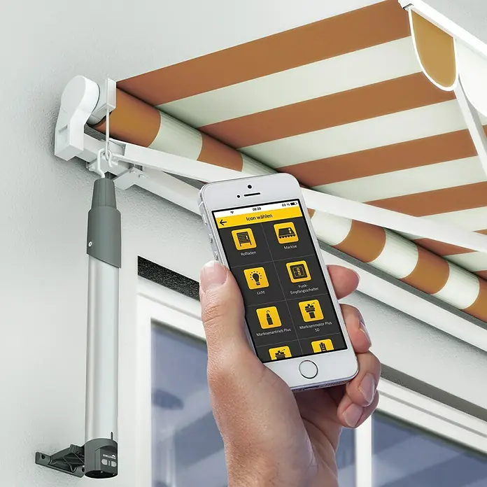 Schellenberg Smart Home Markisenantrieb Funk Premium - Länge: 720 mm, Max. Drehmoment: 10 Nm, Geeignet für: Gelenkarmmarkisen - Vorderansicht