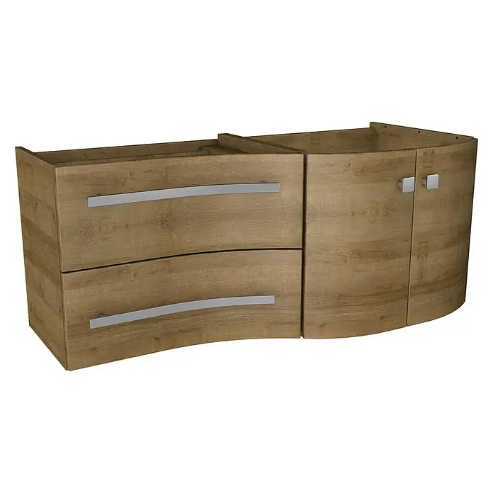 Camargue Wave Waschtischunterschrank - 118,4 x 54 x 49,8 cm, Rechts, Berg Eiche, Matt - Linke Seitenansicht