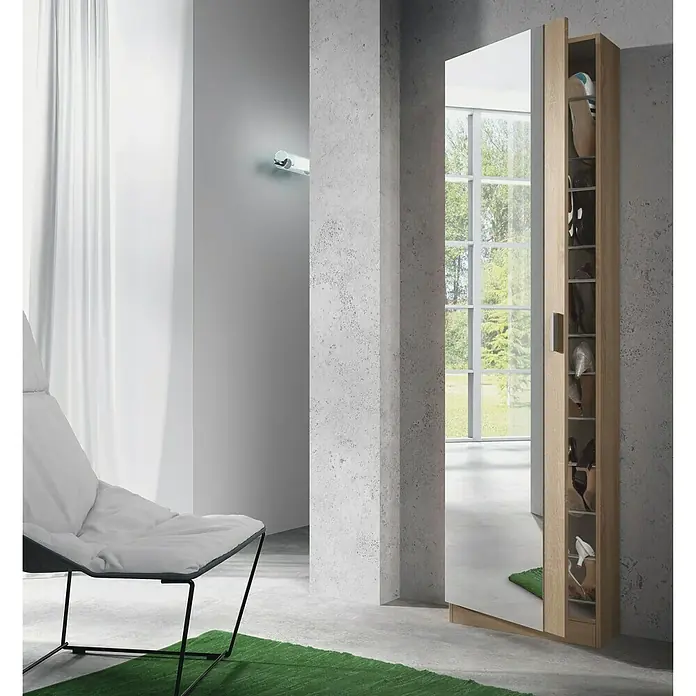 Zapatero Kristal - L x An x Al: 20 x 50 x 180 cm, Marrón, Espejo