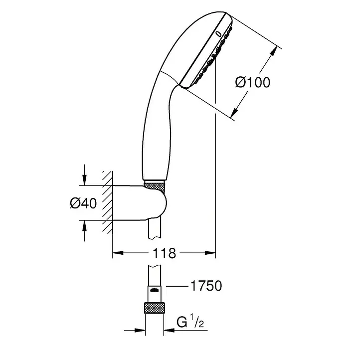 Grohe Vitalio Start Set de ducha - Distancia entre orificios: 47 cm - 62 cm, Cromo, Número de tipos de chorro: 3 ud.