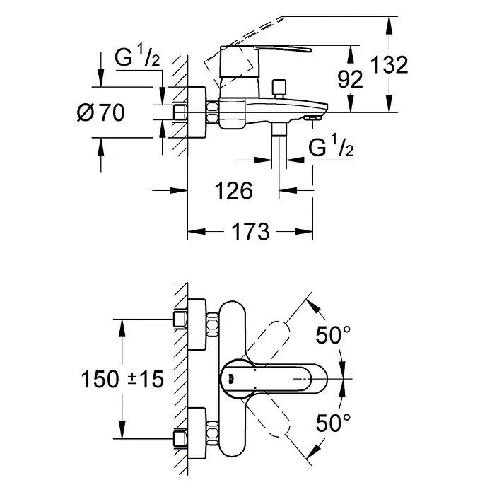 Grohe Wave Cosmopolitan Grifo monomando de bañera - Cromo, Brillante