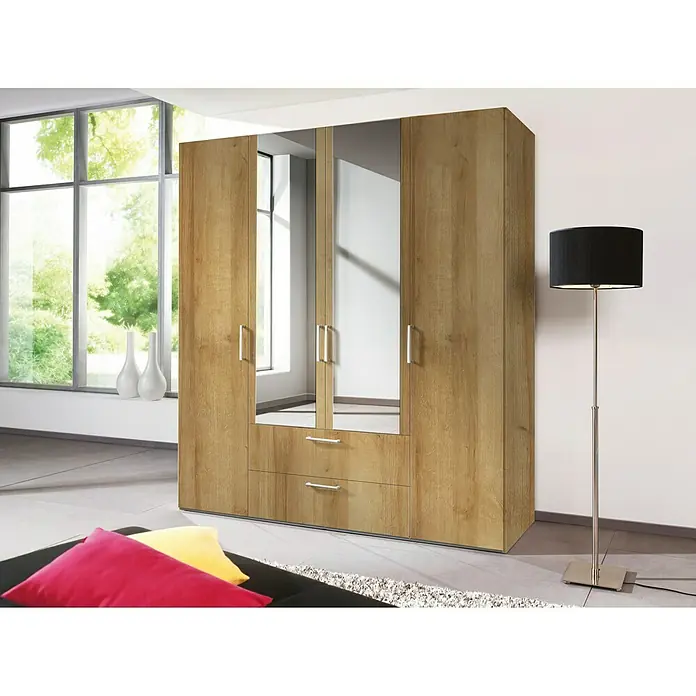 Express Möbel Kleiderschrank Brooklyn - L x B x H: 58 x 200 x 216 cm, Riviera Eiche, 2 Spiegel, Anzahl Schubladen: 2 Stk. - Stimmungsaufnahme