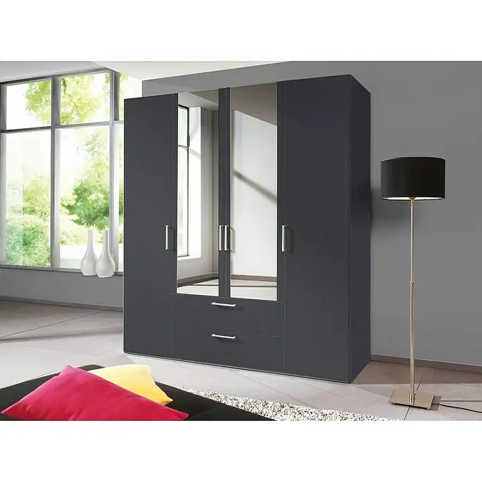 Express Möbel Kleiderschrank Brooklyn - L x B x H: 58 x 200 x 216 cm, Graphit, 2 Spiegel, Anzahl Schubladen: 2 Stk. - Stimmungsaufnahme
