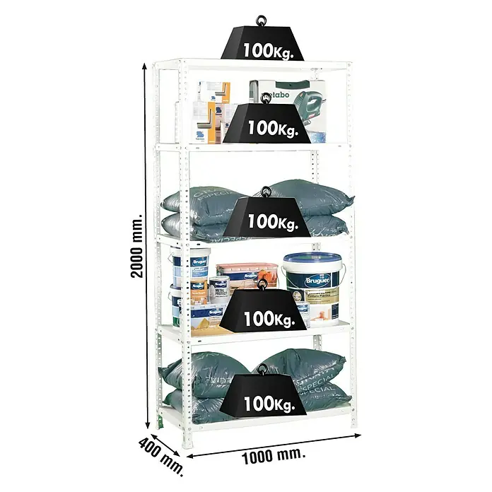 Simonrack Comfort Metallregal Comfort Plus - L x B x H: 40 x 100 x 200 cm, Traglast: 100 kg/Boden, Anzahl Böden: 5 Stk., Schrauben, Weiß - Ansicht von oben
