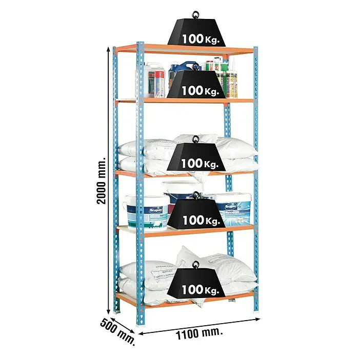 Simonrack Maderclick Metallregal Maderclick Super Plus - L x B x H: 50 x 110 x 200 cm, Traglast: 150 kg/Boden, Anzahl Böden: 5 Stk., Stecken, Blau/Orange - Ansicht von oben