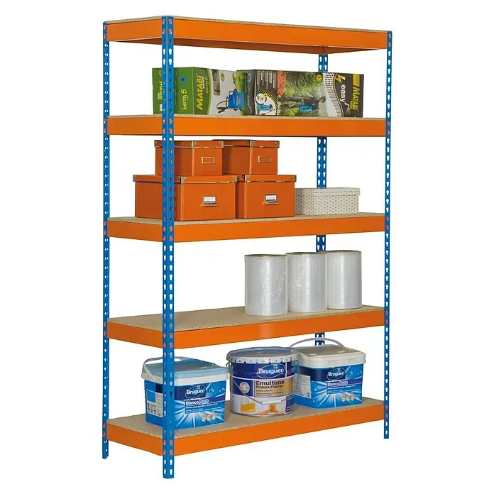 Simonrack Bricoforte Metall-Schwerlastregal Bricoforte - L x B x H: 45 x 120 x 200 cm, Traglast: 300 kg/Boden, Anzahl Böden: 5 Stk., Blau/Orange, Material Boden: Holz - Ansicht von oben