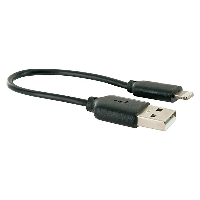 Schwaiger USB kabel za punjenje Lightning - 0,15 m, Crne boje, USB A utikač, utikač Lightning - Pogled sprijeda