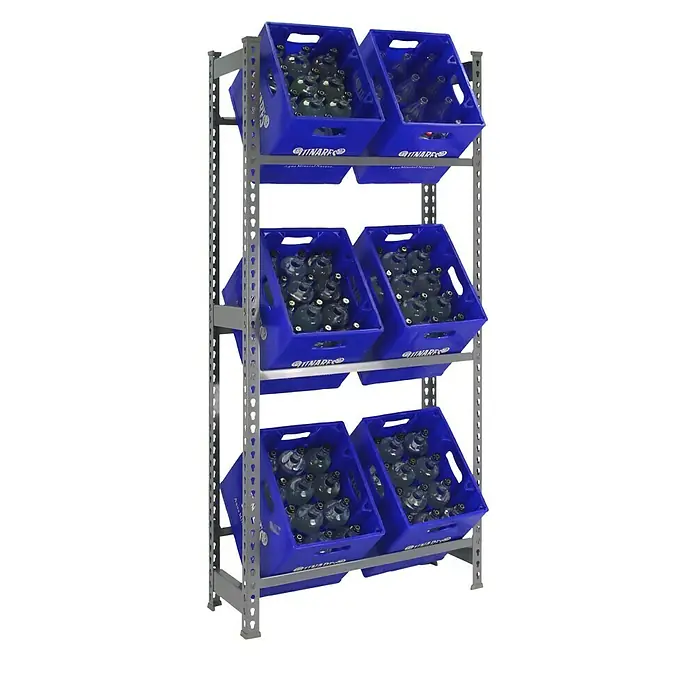 Simonrack Simonbottle Metall-Getränkekistenregal Bottleclick - L x B x H: 30 x 80 x 180 cm, Traglast: 100 kg/Boden, Anzahl Böden: 3 Stk., Grau - Ansicht von oben