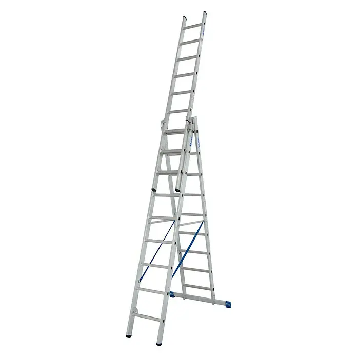 Krause Stabilo Sprossen-Mehrzweckleiter - Arbeitshöhe: 6,85 m, 3 x 9 Sprossen, Treppenfunktion, Aluminium - Linke Seitenansicht
