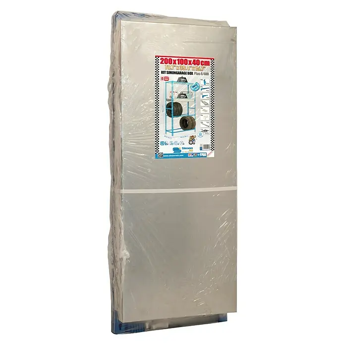 Simonrack Simongarage Metall-Reifenregal Box Plus - L x B x H: 40 x 100 x 200 cm, Traglast: 200 kg/Boden, Anzahl Böden: 4 Stk., Stecken, Blau - Ansicht von oben