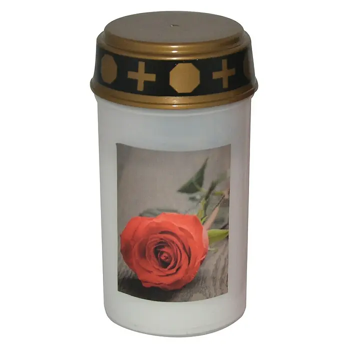 Hofer Friedlicht LED-Grablampe - Rose, Ø x H: 6,5 x 12,5 cm, Brenndauer ca.: 75 Tage, Weiß