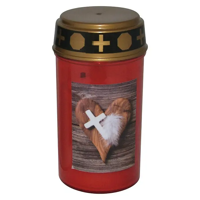 Hofer Friedlicht LED-Grablampe - Herz, Ø x H: 6,5 x 12,5 cm, Brenndauer ca.: 75 Tage, Rot