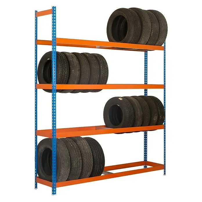 Simonrack Simonauto Estantería para neumáticos Autoforte - L x An x Al: 45 x 210 x 210 cm, Capacidad de carga: 300 kg/balda, Número de baldas: 4 ud., Azul/Naranja - Vista descendente