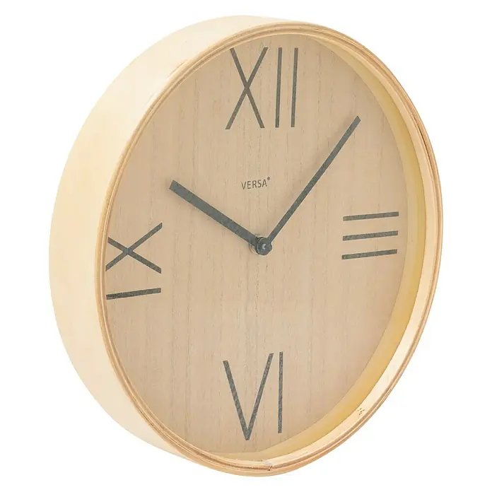 Reloj de pared redondo madera - Marrón, Diámetro: 30 cm