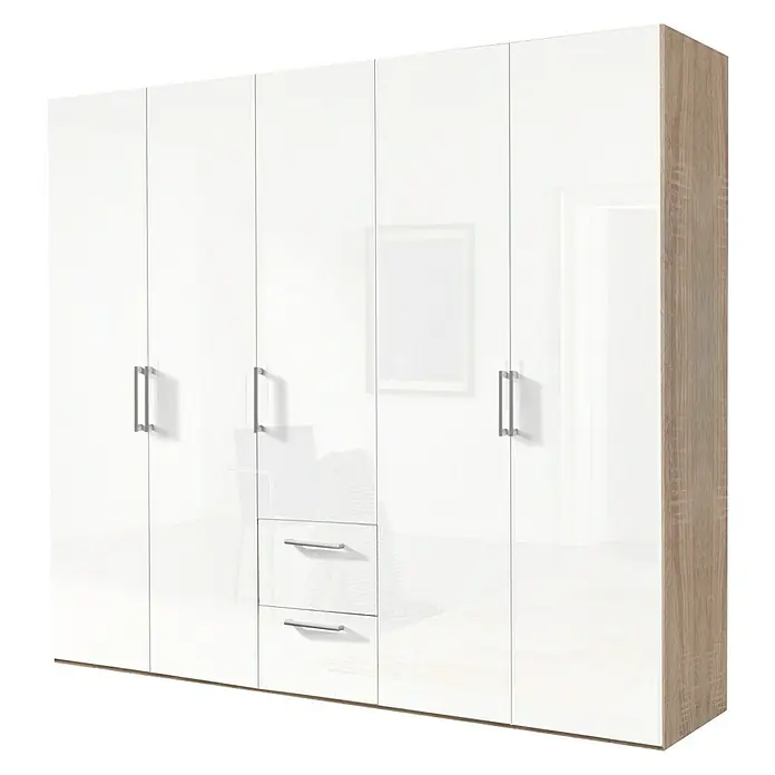 Express Möbel Kleiderschrank Brooklyn - L x B x H: 58 x 250 x 216 cm, Weiß/Sonoma Eiche, Ohne Spiegel, Lackiert, Anzahl Schubladen: 2 Stk. - Rechte Seitenansicht