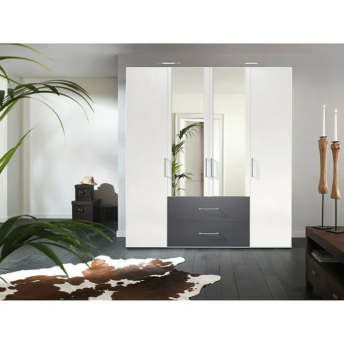 Express Möbel Kleiderschrank Brooklyn - L x B x H: 58 x 200 x 216 cm, Weiß/Graphit, 2 Spiegel, Anzahl Schubladen: 2 Stk. - Stimmungsaufnahme