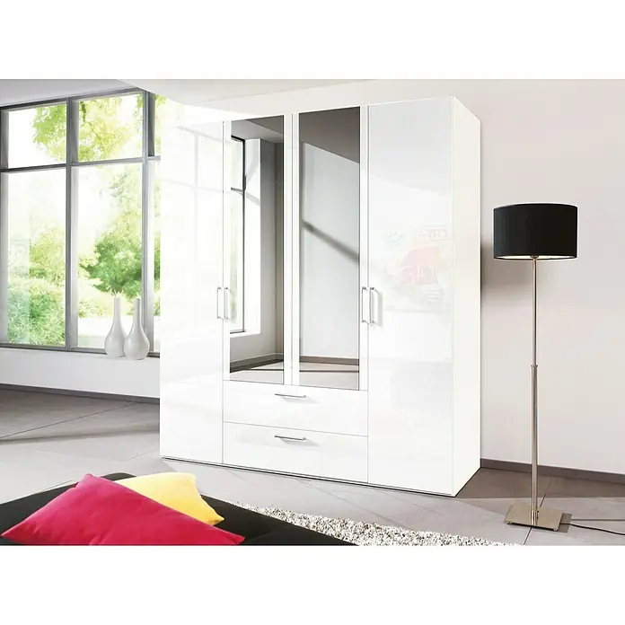 Express Möbel Kleiderschrank Brooklyn - L x B x H: 58 x 200 x 216 cm, Weiß, 2 Spiegel, Lackiert, Anzahl Schubladen: 2 Stk. - Stimmungsaufnahme