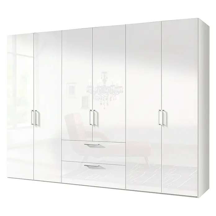 Express Möbel Drehtürschrank Brooklyn - L x B x H: 58 x 300 x 216 cm, Weiß, Ohne Spiegel, Lackiert, Anzahl Schubladen: 2 Stk. - Rechte Seitenansicht