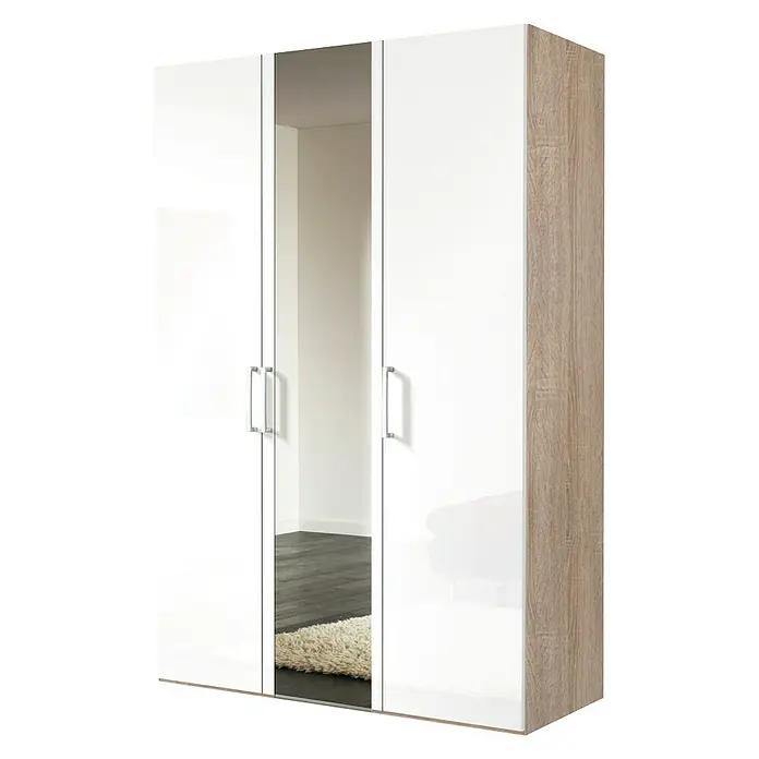 Express Möbel Drehtürschrank Brooklyn - L x B x H: 58 x 150 x 216 cm, Weiß/Sonoma Eiche, Lackiert, 1 Spiegel - Rechte Seitenansicht