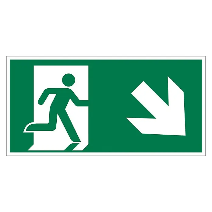 Pickup Fluchtwegschild - Motiv: Notausgang-Pfeil rechts unten, L x B: 30 x 15 cm - Draufsicht