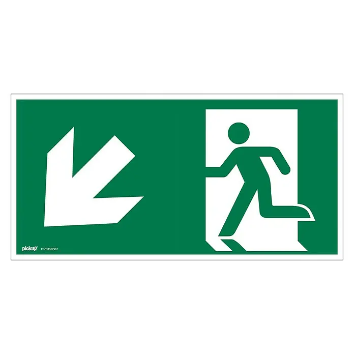 Pickup Fluchtwegschild - Motiv: Notausgang-Pfeil links unten, L x B: 30 x 15 cm - Draufsicht