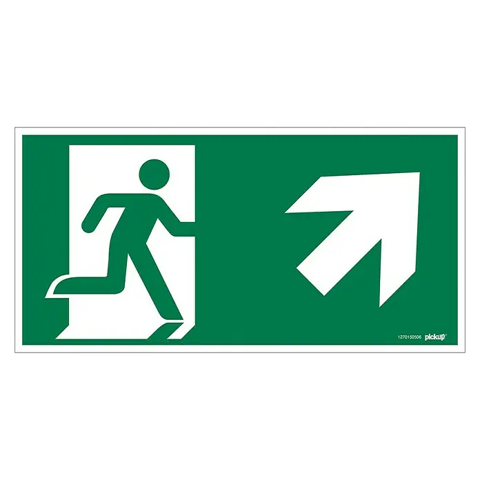Pickup Fluchtwegschild - Motiv: Notausgang-Pfeil rechts oben, L x B: 30 x 15 cm - Draufsicht