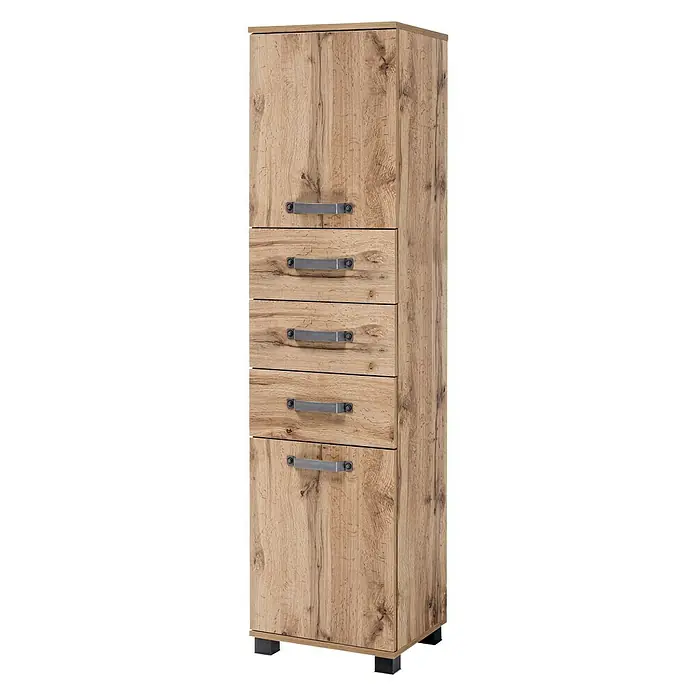Schildmeyer Milan Hochschrank - 40,5 x 32 x 164 cm, Wotaneiche - Diagonale Ansicht