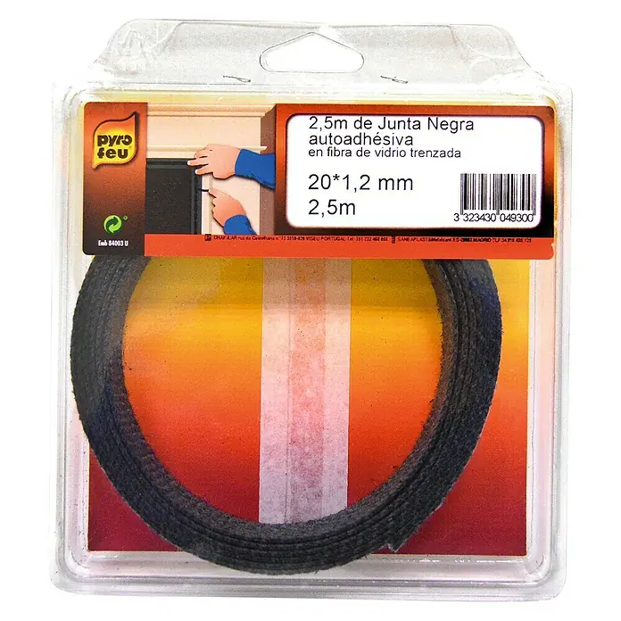 Junta refractaria autoadhesiva - L x An x Al: 2,5 m x 20 mm x 1,2 mm, Negro