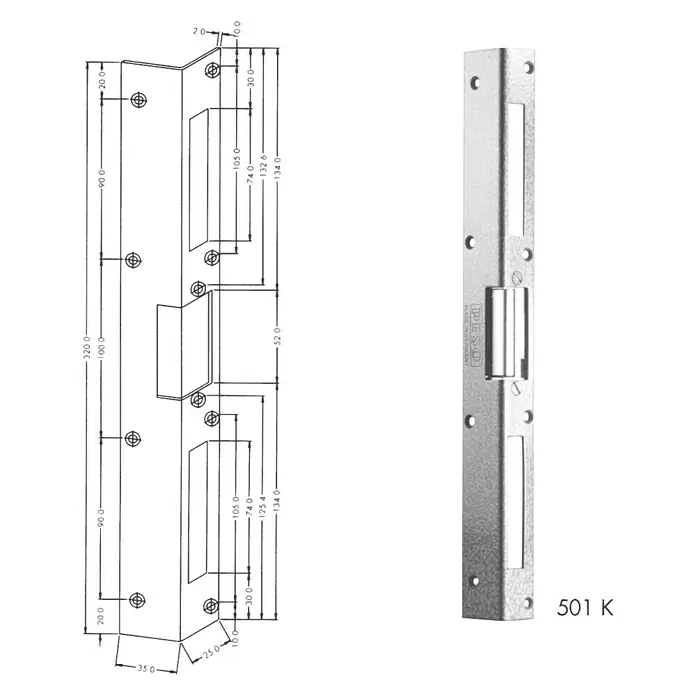 Stabilit Elektrischer Türöffner - Universell einsetzbar, Spannung: 8 V - 12 V, L x B x H: 320 x 35 x 22 mm - Ansicht von oben
