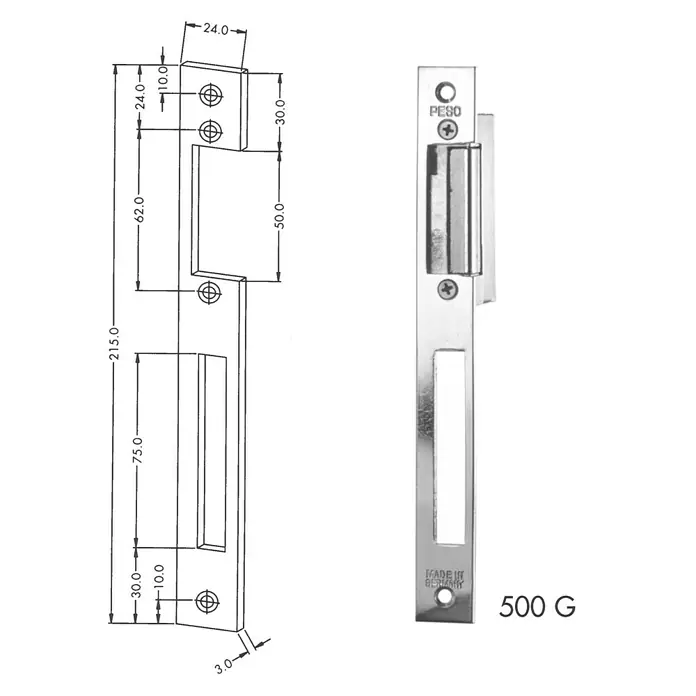 Stabilit Elektrischer Türöffner - Universell einsetzbar, Spannung: 5 V - 8 V, L x B: 215 x 24 mm - Ansicht von oben