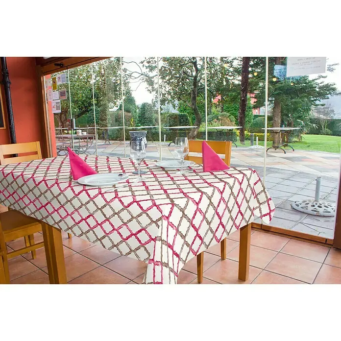 Mantel para mesa a metros Antimanchas Batik Rojo/beige - Ancho: 140 cm
