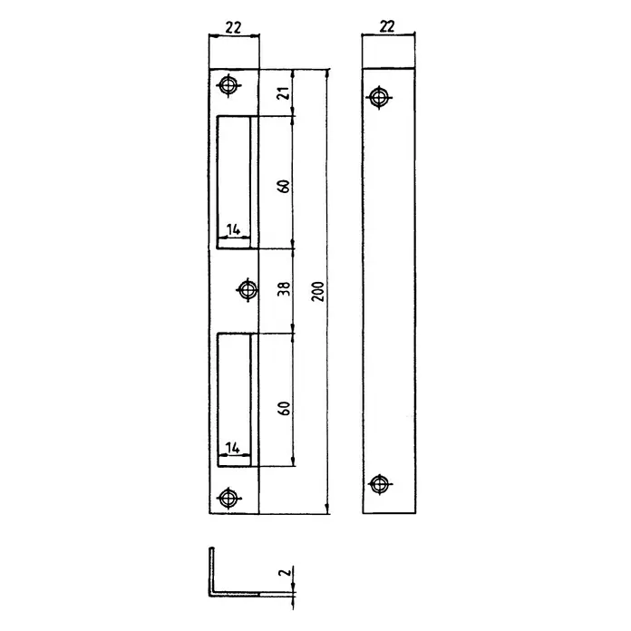 Stabilit Winkelschließblech - Universell einsetzbar, L x B x H: 200 x 22 x 22 mm - Ansicht von oben