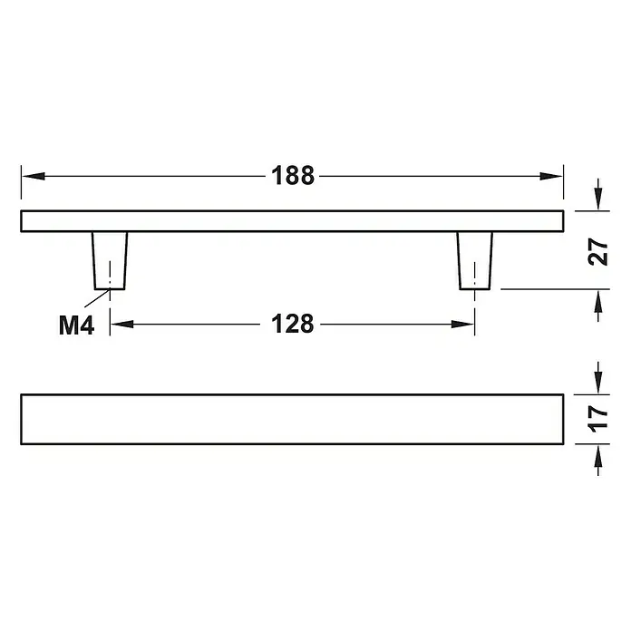 Häfele Tirador para muebles 102.04.017 - L x An x Al: 18,8 x 2,7 x 1,7 cm, Otros, Niquelado