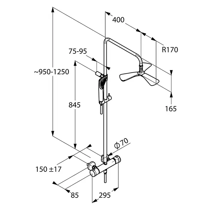 Kludi Fizz Duschsystem - Mit Thermostatarmatur, Lochabstand: 76,5 cm, Anzahl Strahlarten: 3 Stk.