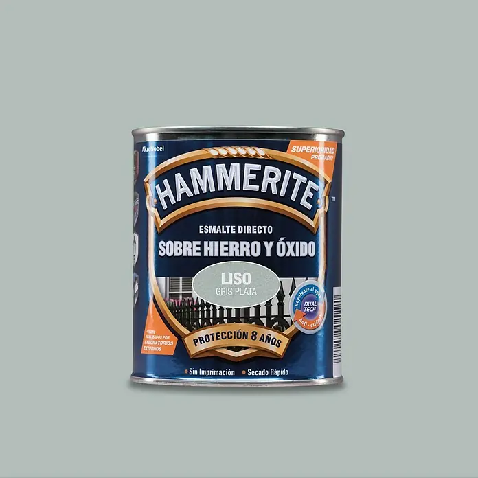 Hammerite Esmalte para metal Hierro y Óxido Liso - Gris plateado, 2,5 l, Liso