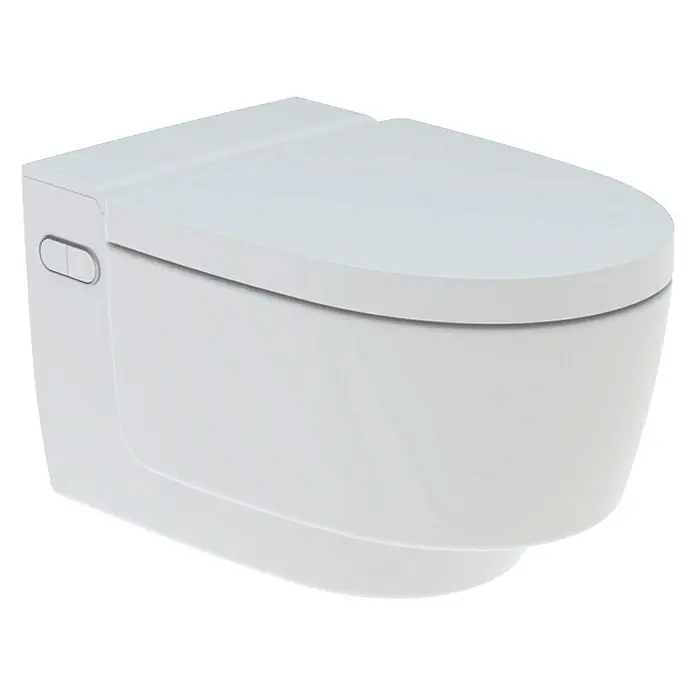 Geberit Wand-Dusch-WC-Set AquaClean Mera Classic - Spülrandlos, Mit schmutzabweisender Glasur, Spülform: Tief, WC Abgang: Waagerecht, Weiß - Linke Seitenansicht