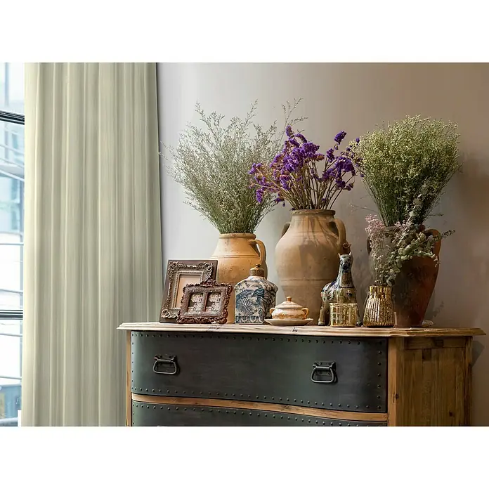 Visillo para ventana Esna - 140 x 270 cm, 48% poliéster, 7% algodón, 45% lino, Beige claro