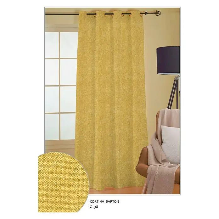 Cortina con ollaos Barton - 140 x 260 cm, 100% poliéster, Ocre
