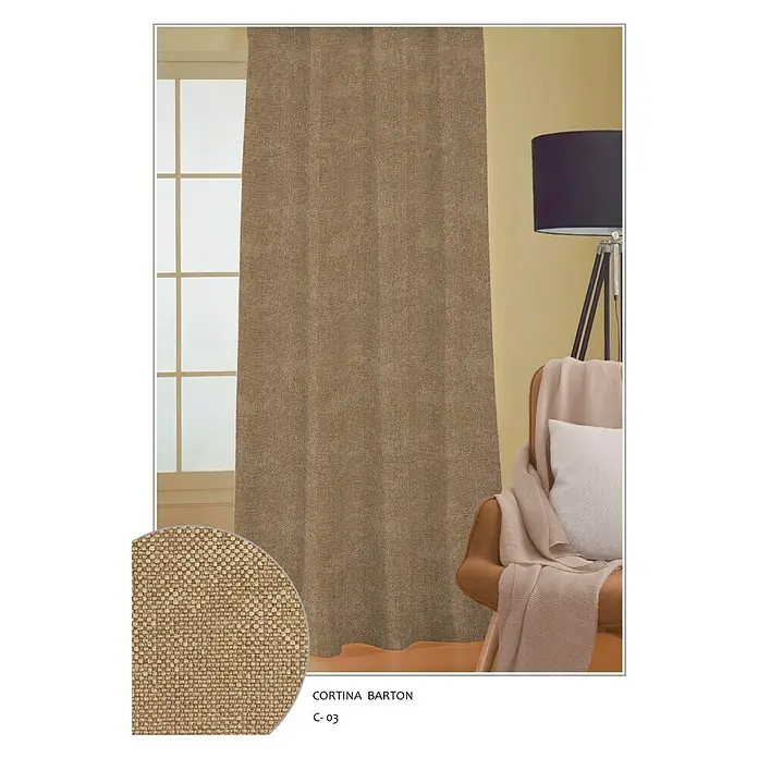 Cortina con ollaos Barton - 140 x 260 cm, 100% poliéster, Arena claro