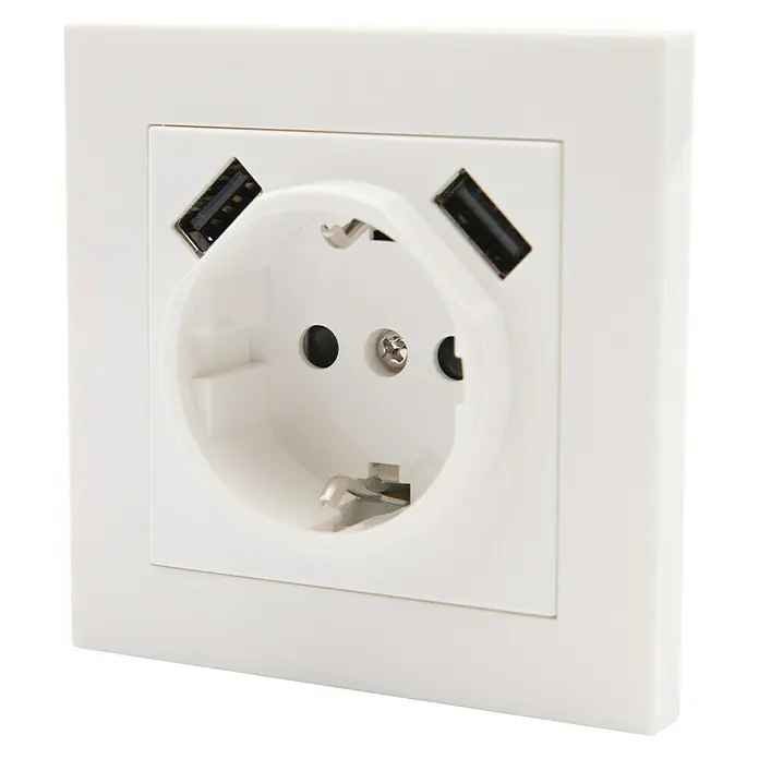 Enchufe con USB London - Blanco, x 2, Plástico