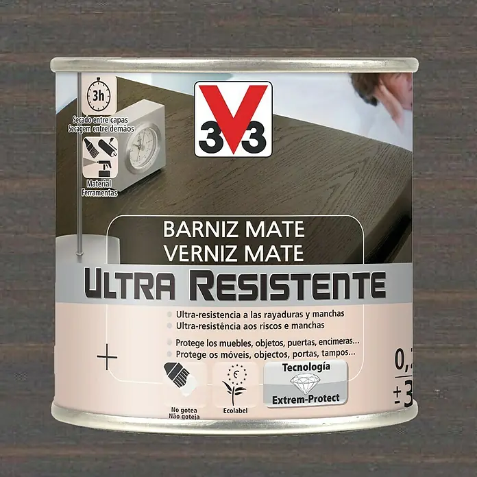 V33 Barniz para madera Mate Ultra Resistente - Wengué, Mate, 250 ml