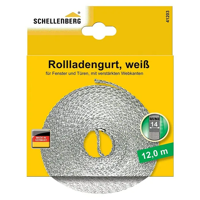Schellenberg Rollladengurt Mini - 12 m, Breite: 14 mm, Weiß - Vorderansicht